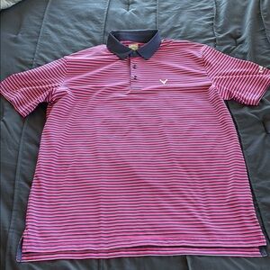 Men's Striped Polo Shirt - CALLAWAY - Pink and Navy